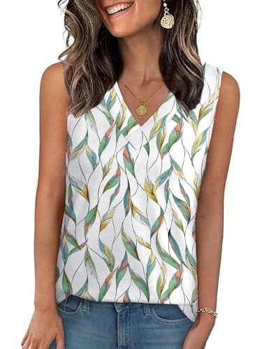 GKBK Tank Top for Women Cute Printed Summer Tops Womens T Shirts Flowy Spring Basic V Neck Sleeveless Tshirts Shirts Going Out Tops Leaf S - Image 1