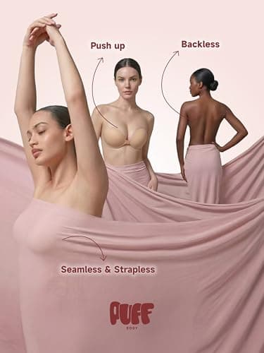 Invisible Strapless Sticky Bra Push up for Women, Adhesive Bra for Backless Dress, Silicone Cleavage Lift Nipple Covers(D Cup, Coffee) - Thumbnail 3