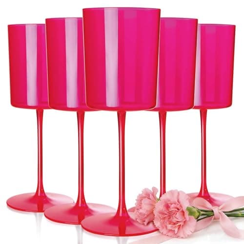 Ciaell 12 Pack Plastic Wine Glasses - 14Oz Hot Pink Plastic Wine Glasses With Stem - Disposable Stemmed Cups for Parties & Weddings & Mother's Day - Image 1