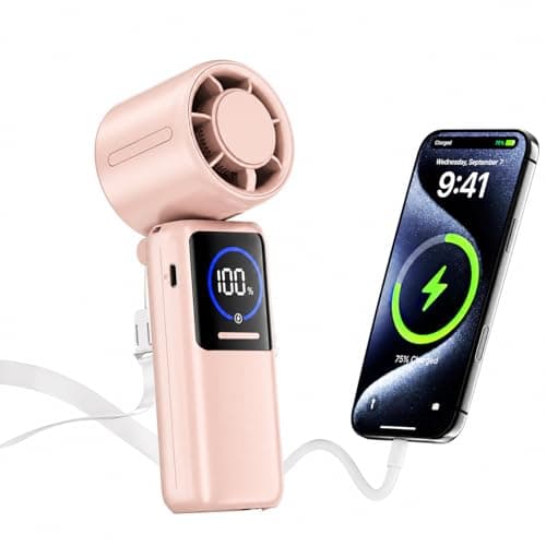 Turbo Portable Handheld Fan, 15000mAh Foldable Rechargeable Personal Fan for 40H, 4-in-1 Neck Fan with Built-in USB-C Cable & Display, 15m/s Hand Fans for Travel Concerts Outdoors Gifts for Women
