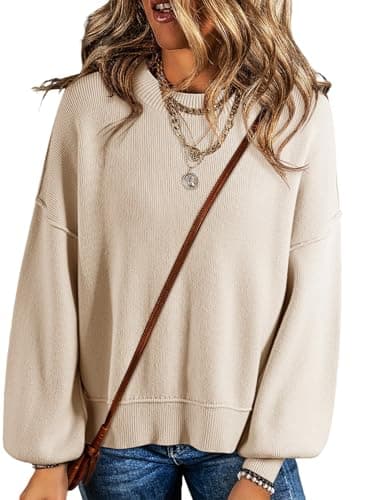 Dokotoo Womens Oversized Sweaters Crew Neck Solid Color Casual Loose Knitted Crop Tops Cute Chunky Knit Sweaters Fall Clothes for Women 2026 Apricot X-Large - Image 1