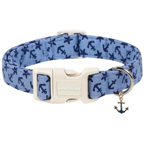 Lionet Paws Blue Dog Collar Summer Anchor Collars with Cute Anchores Pattern Pendant - Male Boy Dog Collar for Small Medium Large Dogs S - Image 1