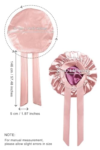 Vettres Silk Bonnet for Sleeping Straight Hair Double Layer Satin Bonnets with Tie Satin Hair Bonnet for Sleeping Pink Rose - Thumbnail 4