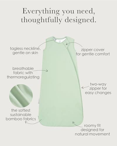 Cuddlebamboo Sleep Sack 1.0 TOG, Bamboo Viscose Baby Wearable Blanket, Sleeveless Sleep Sack 2-Way Zipper Baby Sleeping Bag, 0-3 Months (Sage) - Thumbnail 2