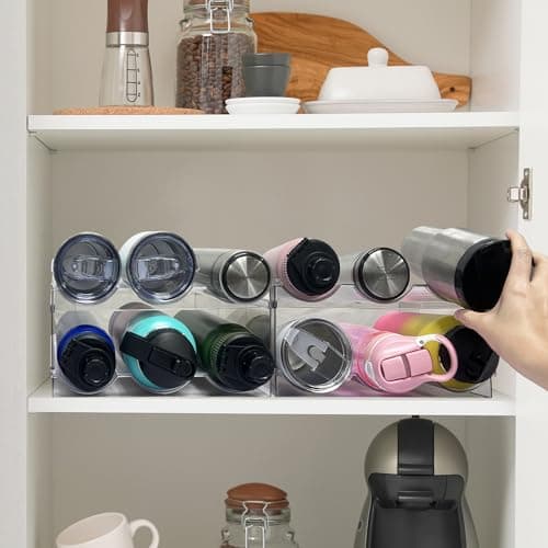 Spaclear 4 Pack Water Bottle Organizer, Stackable Kitchen Pantry Organization and Storage Shelf, Plastic Bottle Holder for Fridge Kitchen Cabinet Organizer and Storage, Tumbler Mug Cup Organizer - Thumbnail 4
