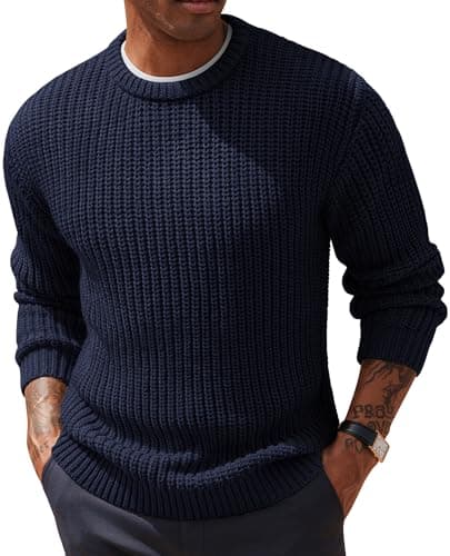 PJ PAUL JONES Mens Crewneck Pullover Sweater Knitted Textured Solid Sweaters Navy Blue M - Image 1