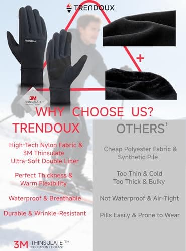 TRENDOUX Touchscreen Fingers Thin Warm Black Tech Winter Gloves for Men Women Size Small, Anti-Slip 3M Grip Lightweight Insulated Mitten Work Gloves Indoor Outdoor for Extreme Freezing Cold Weather - Thumbnail 3