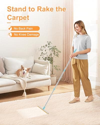 COVITKAN 3 in 1 Carpet Rake for Pet Hair Removal Tool, 51” Adjustable Long Handle Pet Hair Removal Broom, Pet Grooming Brush, Cat Dog Hair Remover Carpet Scraper for Rugs, Mats - Thumbnail 2