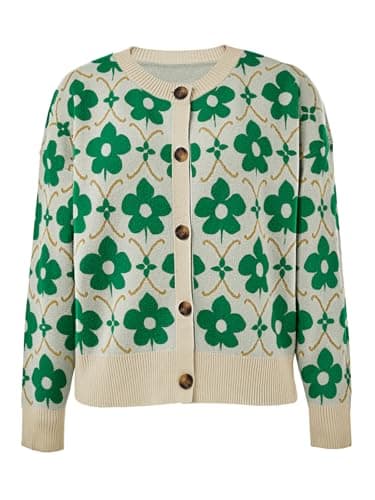 Saodimallsu Womens Flower Pattern Cardigan Green Floral Sweaters Soft Long Sleeve Vintage Christmas Knit Outwear 2025 - Thumbnail 6