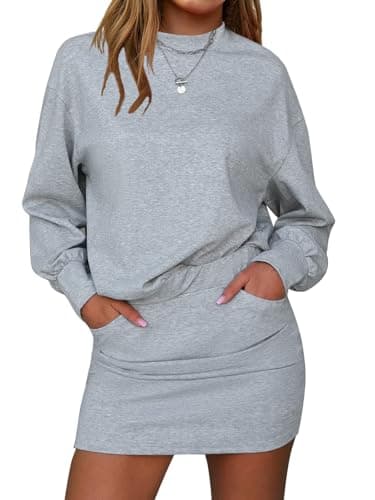 EXLURA Womens Fall Two Piece Skirt Sets Long Sleeve Mock Neck Sweatshirt Skort Matching Set Casual Lounge Tennis Outfits 2025 - Image 1