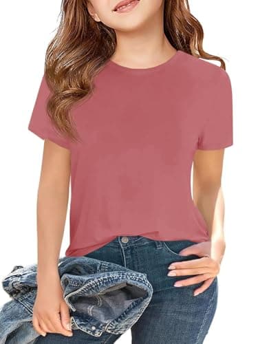 Girls Summer T-Shirts Loose Fit Crewneck Short Sleeve Basic Tees 5-14 Years Trendy Everyday Tops for Girls 2026 Watermelon Red - Image 1