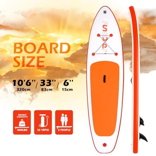 FunWater SUP Inflatable Stand Up Paddle Board 10'6×33"×6" Ultra-Light Inflatable Paddleboard with ISUP Accessories,Fins,Adjustable Paddle, Pump,Backpack, Leash - Thumbnail 2