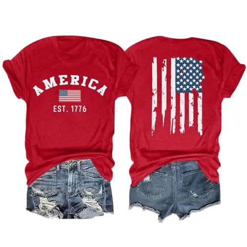 American Flag Shirts for Women: 4th of July T-Shirt 250 Anniversary USA Shirt Patriotic Short Sleeve Tops - Image 1