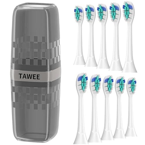 TAWEE Electric Toothbrush Replacement Heads Compatible with Philips Sonicare Click-On Handles Medium Soft End-Rounded Bristles for Plaque Control Travel Case 10 Pack