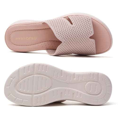 Minorsu Knit Platform Sandals for Women Comfortable Open Toe Summer Sandals Slip On Slides Shoes - Thumbnail 4