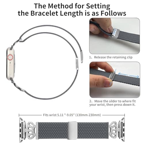 Chinber Braided Band Compatible with Apple Watch Bands 40mm 38mm 41mm 42mm 44mm 45mm 46mm 49mm,Magnetic Soft Nylon Stretchy Strap with Designer Bling Crown Strap for Series 10/9/8/7/6/5/4/3/2/SE/Ultra - Thumbnail 6