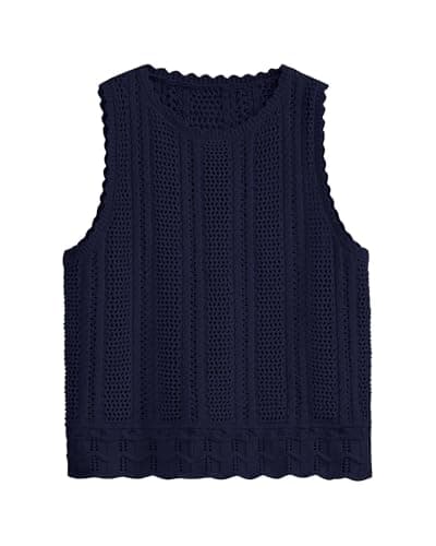 KIRUNDO Beach Vacation Clothes for Women Spring Summer Crochet Sweater Vest Tank Tops Cover Ups Resort Cruise Outfits 2026(Navy, Medium) - Image 1
