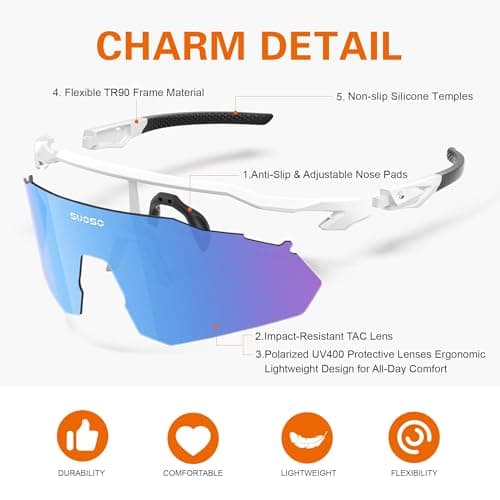 suoso Polarized Sports Sunglasses for Men: Women UV Protection youth Cycling Running Baseball Sun Glasses Softball Goggles Blue - Thumbnail 5