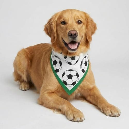 Soccer Pattern Dog Bandana for Large Medium Small Dogs Triangle Dog Neck Bandana for Game Day, Sport Themed Dog Costume Accessories, Green & White Football Style - Thumbnail 2