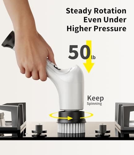 Electric Spin Scrubber, Cordless Household Cleaning Brush with 6 Replaceable Heads, 3 Speeds, LED Display, Lightweight Handheld Power Scrubber for Cleaning Stove/Bowl/Sink/Corner/Tile/Grout-White - Thumbnail 3