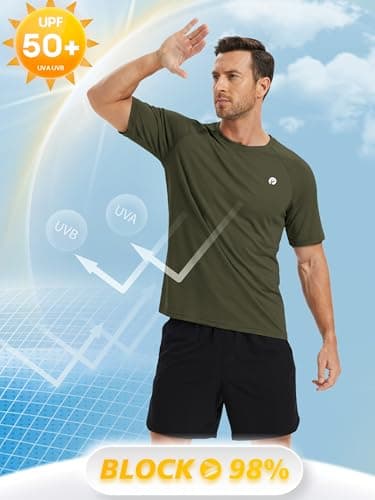 PINSPARK Men's Workout Athletic T-Shirts Moisture Wicking Cooling Running Shirts Short Sleeve Performance Tee Tops for Gym Tennis XL Army Green - Thumbnail 4