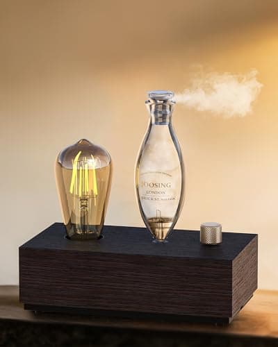 Waterless Essential Oil Diffusers with Rechargeable Battery & 9H Runtime, Aromatherapy Diffusers with Bulb, Scent Diffusers Premium Wood & Glass Nebulizer Cordless for Large Home, Hotels, Rooms