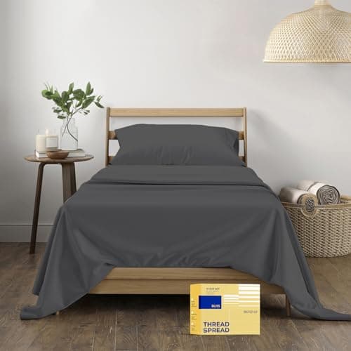 THREAD SPREAD Luxury Egyptian Cotton Sheets Twin XL Size - 600 Series Bliss Collection Twin XL Set Deep Pockets (3 PC, Dark Grey), Extra Soft, Cooling Extra Long Staple College Dorm Bedding - Image 1