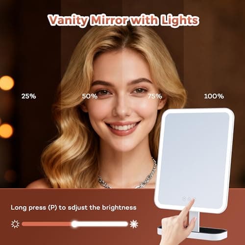 DASLAVA Vanity Mirror with Lights, Storage Hollywood Mirror, 1/10X Magnifing, 3 Colors Lights & Adjustable, Lighted Up Mirror for Makeup Desk, Bedroom, Dressing Room, （19.7" X 12" White） Plug in - Thumbnail 4