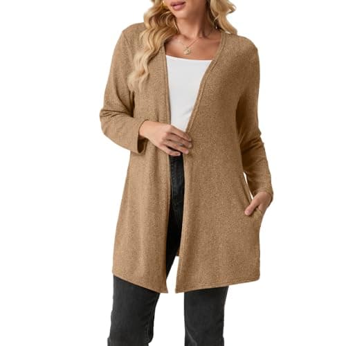 Cardigans Sweaters for Women Long Sleeve Lightweight Cozy Open Front Fall Cardigan with Pockets Trendy 2025 A - Khaki - Image 1