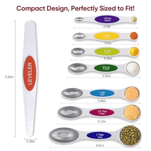 Vfuni Magnetic Measuring Spoons Set with Strong N45 Magnets, Heavy Duty Stainless Steel Metal, Fits in Most Kitchen Spice Jars for Baking & Cooking, BPA Free, Multicolor - Thumbnail 3