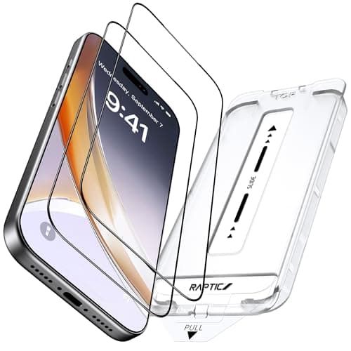 RAPTIC 9H+ Glass for iPhone 17 Screen Protector (12FT Military Grade Shatterproof), Auto-Alignment Kits, HD Clear, Bubble Free Full Edge Coverage Tempered Glass, 2 Pack