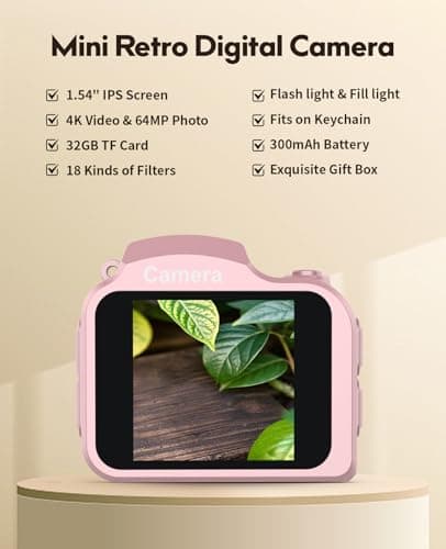 FLATIC Mini Keychain Camera –4K Mini Camera with 32GB Card & Elegant Gift Box, Mini Retro Camera for Kids & Adults, Collectible Vintage Camera Gift for Travel Camp Snap, Birthdays & Stocking Stuff - Thumbnail 2