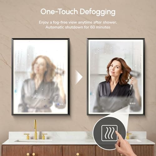 USHOWER 36X30 LED Bathroom Mirror with Lights, Black Aluminum Frame LED Mirror, Shatter-Proof, Anti-Fog, Stepless Dimmable, Memory Function, 3 Colors Smart Mirror for Bedroom, Powder Room, ETL - Thumbnail 4