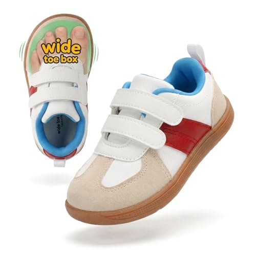 WIDE TOE BOX Toddler Barefoot Shoes - Boys Girls Zero Drop Sneakers - Non-Slip First Walking Shoes, Lightweight Kids Tennis Shoe, Classic Blue Red, 10 Wide Toddler - Image 1