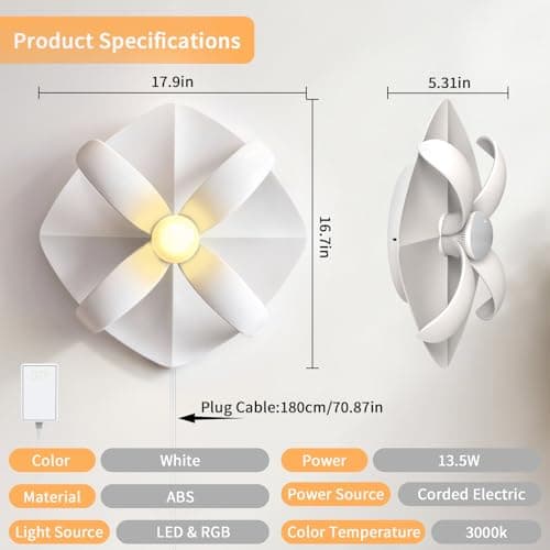 Honey Tour Dimmable Plug in Wall Sconces, Floral Mood LED Wall Light with Remote Control, 7 RGB Color Wall Light Sconces Wall Decor Gifts Mounted Lighting for Bedroom Living Room, Mother's Day - Thumbnail 3