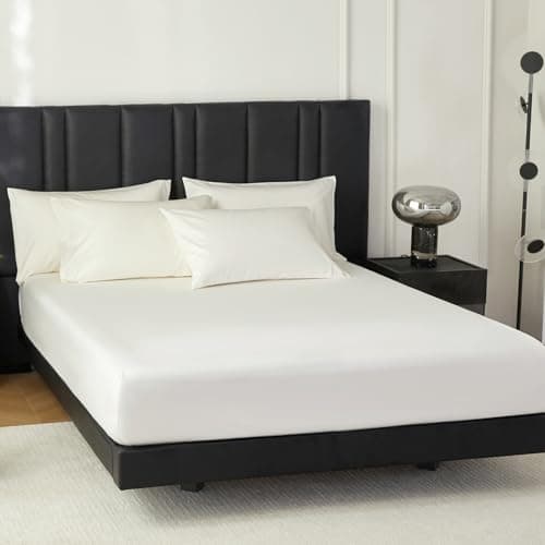 DCSKY 100% Egyptian Cotton Sheets Full Size Bed Set, Deep Pocket Sheet set-1600 Thread Count Cotton Naturally Cool Soft Breathable No Pill Elasticated Luxury Cream White Bedding for All Seasons - Thumbnail 5
