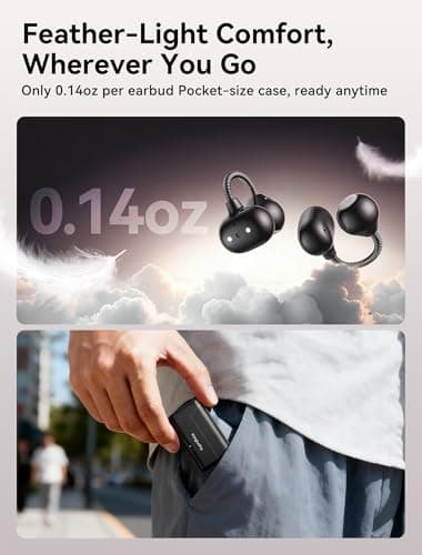 Kinglucky C10 Open Ear Clip On Earbuds, Spring-Clip Comfort & Secure Fit, Crystal-Clear Sound, 40H Playtime, Bluetooth 6.0 Wireless Headphones with Clear Calls,Glasses-Friendly, for Workouts & Commute - Thumbnail 4