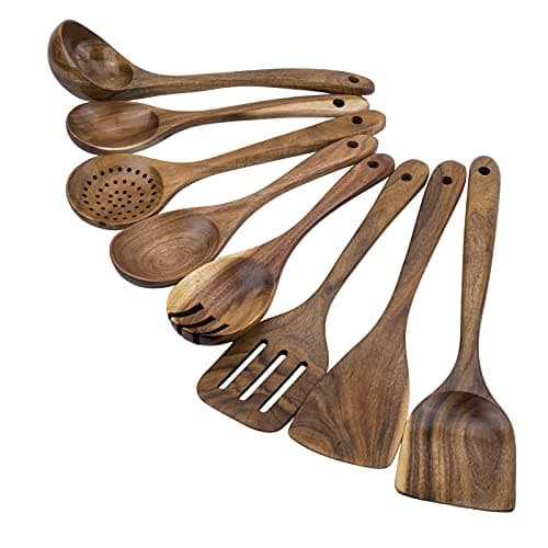Premium 8-Piece Teak Wood Cooking Utensil Set - Heat Resistant, Lightweight & Sturdy Wooden Spoons for Non-Stick Cookware - Ideal for Cooking, Stirring & Serving - Image 1