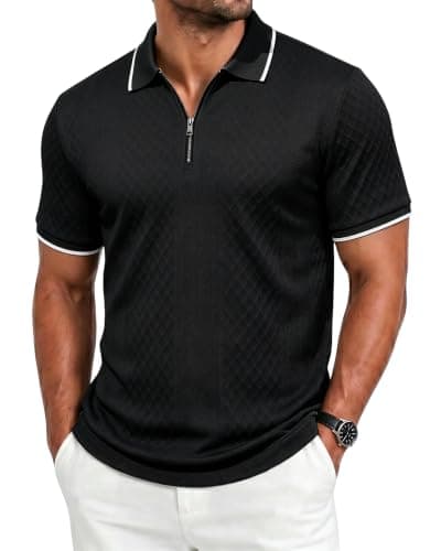 TRFIC Mens Polo Shirts Short Sleeve Casual Polo Shirt Vintage Golf T Shirts Old Money Tops Black - Image 1