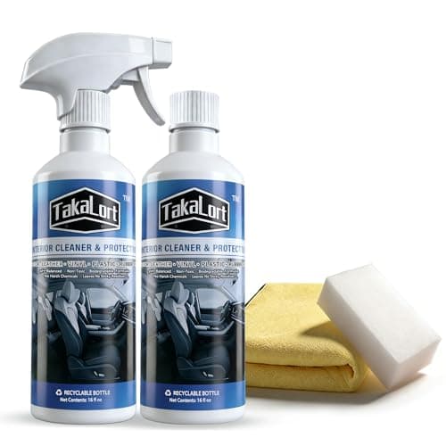 TAKALORT Car Interior Cleaner & Protectant, 32 Fl Oz Spray – Cleans & Helps Protect Dashboard, Leather, Vinyl & Plastic, Adjustable Spray Nozzle, Includes Towel & Magic Eraser Sponge (Pack of 2)