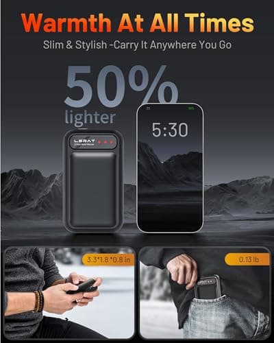 Lerat Hand Warmers Rechargeable 2 Pack, Electric Hand Warmer, Fast Heating Portable Pocket Heaters, 2 in 1 Quick Charge Hand Warmer for Outdoor Indoor, Warmer Gifts for Women, Men, Camping-Light Black - Thumbnail 3