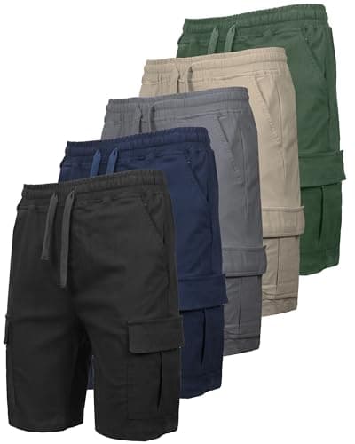 Galaxy by Harvic Cargo Shorts for Men 5-Pack – Stretch Pull-On Elastic Waist Drawstring Pockets, 4-Way Flex Fabric (S-2XL) - Image 1