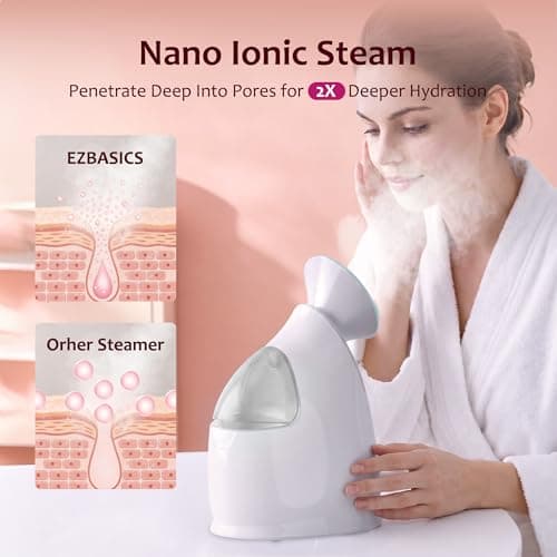 Facial Steamer EZBASICS Ionic Face Steamer for Home Facial, Warm Mist Humidifier Atomizer for Face Sauna Spa Sinuses Moisturizing, Unclogs Pores, Bonus Stainless Steel Skin Kit Blue - Thumbnail 4