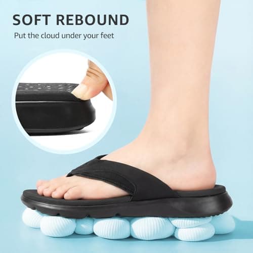 STQ Flip Flops for Women with Arch Support, Yoga Mat Footbed Flip-flops for Plantar Fasciitis Summer Beach Sandals All Black Size 9 - Thumbnail 5