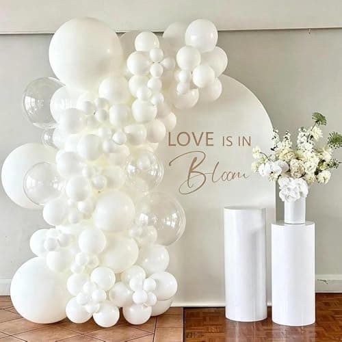 Double Stuffed White Balloon Garland - Pastel White Balloons Different Sizes 18/12/5 Inch Matte Latex Arch for Birthday Baby Shower Bridal Shower Wedding Easter Party Decorations - Thumbnail 5