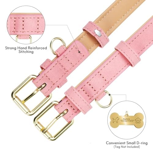 Jumpress Leather Dog Collar for Large Dogs, Soft Padded Dog Leather Collar with Heavy Duty Gold Buckle, Durable & Comfortable, Pink, L - Thumbnail 5