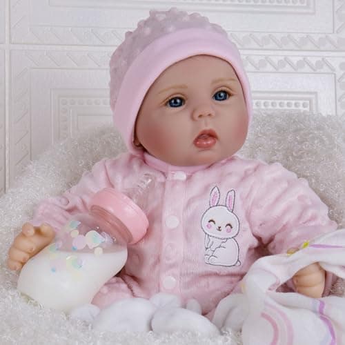 Milidool Reborn Baby Dolls Lifelike Girl Doll 18 inch Realistic Newborn Baby Doll Real Looking Silicone Baby Dolls Girl with Feeding Complete Accessories for 3+ Years Old Gifts - Thumbnail 4
