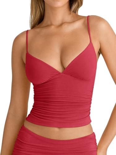 PINKMSTYLE Women Sexy V Neck Tank Top Summer Y2K Going Out Basic Cami Shirt Teen Clothes Red XX-Large - Image 1