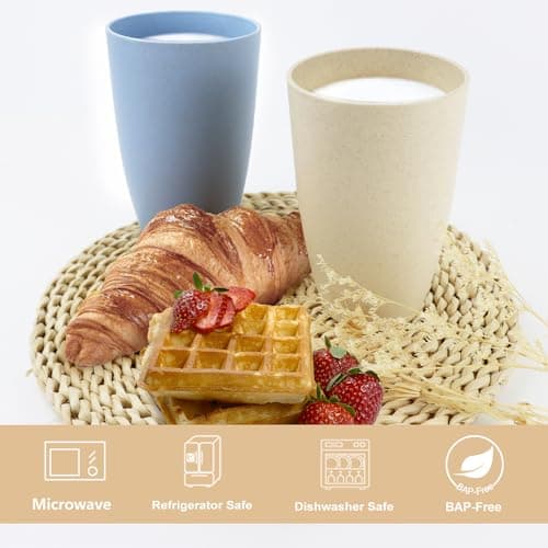 PYRMONT Wheat Straw Cups 20 Oz Alternative Plastic Cups Set of 6 Unbreakable Big Cups for Kitchen Dishwasher & Microwave Safe Large Water Cups for Kitchen,Camping,RV Stackable-Colorful - Thumbnail 3