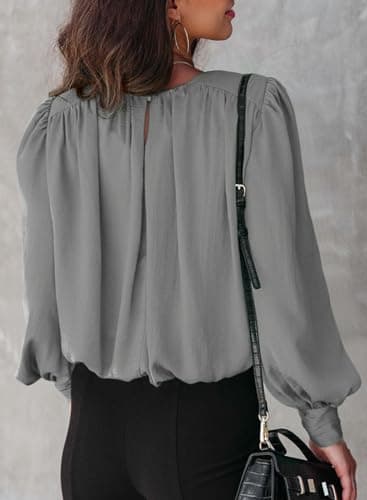 Dokotoo Womens Ladies Plus Size Spring Long Sleeve Tunic Tops Blouses Solid Color Crewneck Casual T-Shirts Dressy Work Business Loose Tee Shirts 2026 Summer Fashion Grey XX-Large - Thumbnail 5